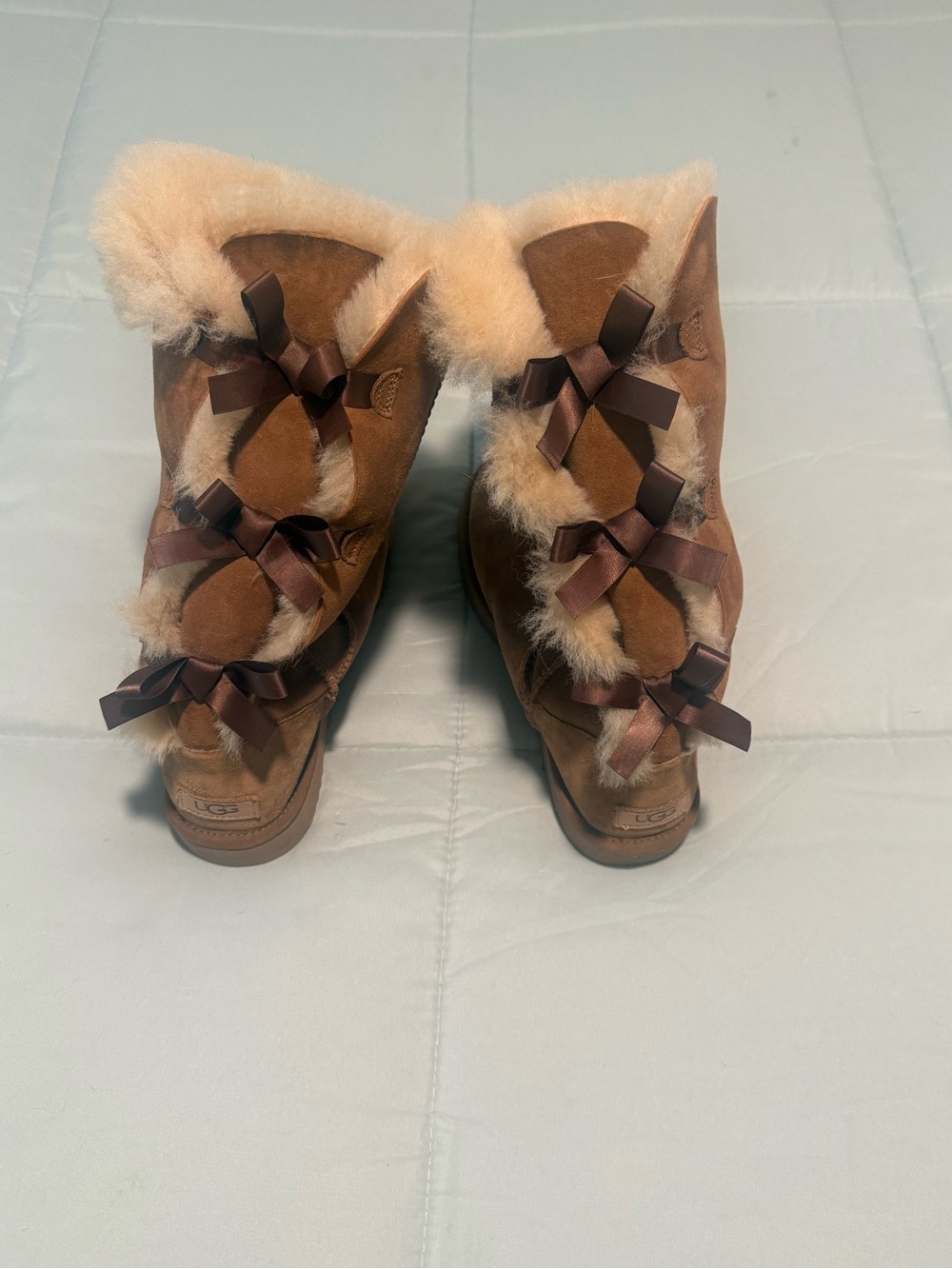UGG Chestnut Suede Shearling Back-Bow Boots - Chestnut